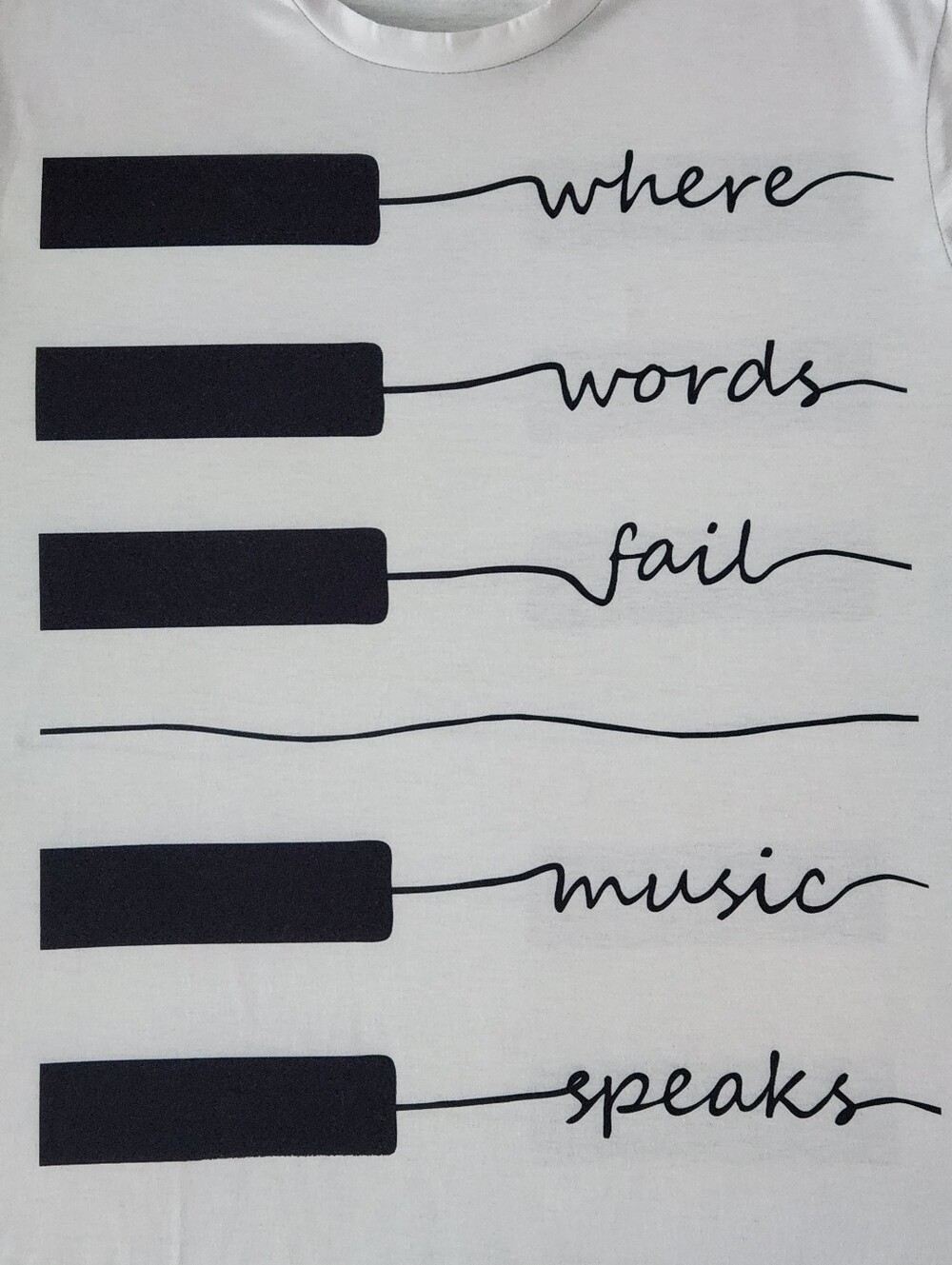 🎼🎹 White/Black "Where Words Fail, Music Speaks" S/S Tee - Picture 4 of 9
